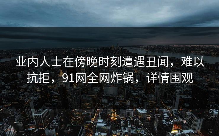 业内人士在傍晚时刻遭遇丑闻，难以抗拒，91网全网炸锅，详情围观